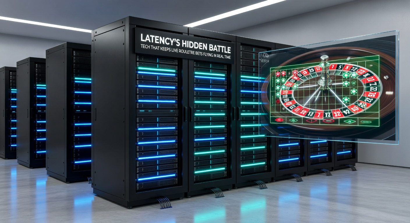 Detaillierte Darstellung von Edge-Computing-Netzwerken und 5G-Signalen in einem Live-Casino-Setup