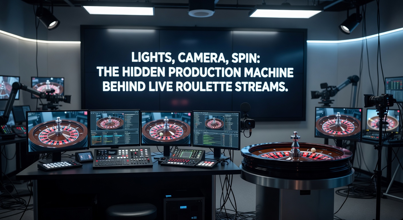 Hochmoderne Studioaufnahme eines Live-Roulette-Tisches mit mehreren Kameras und Beleuchtung