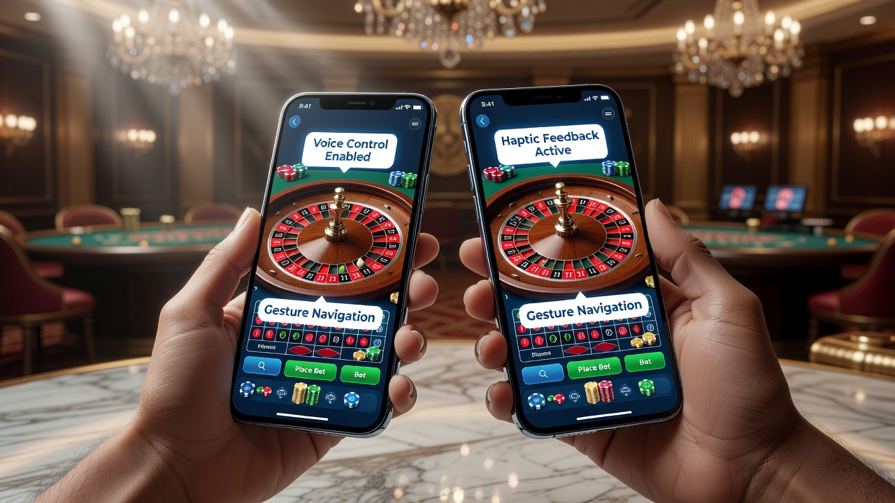 Mobile Roulette-Schnittstelle mit verbesserten Zugänglichkeitsfunktionen auf einem Smartphone-Display